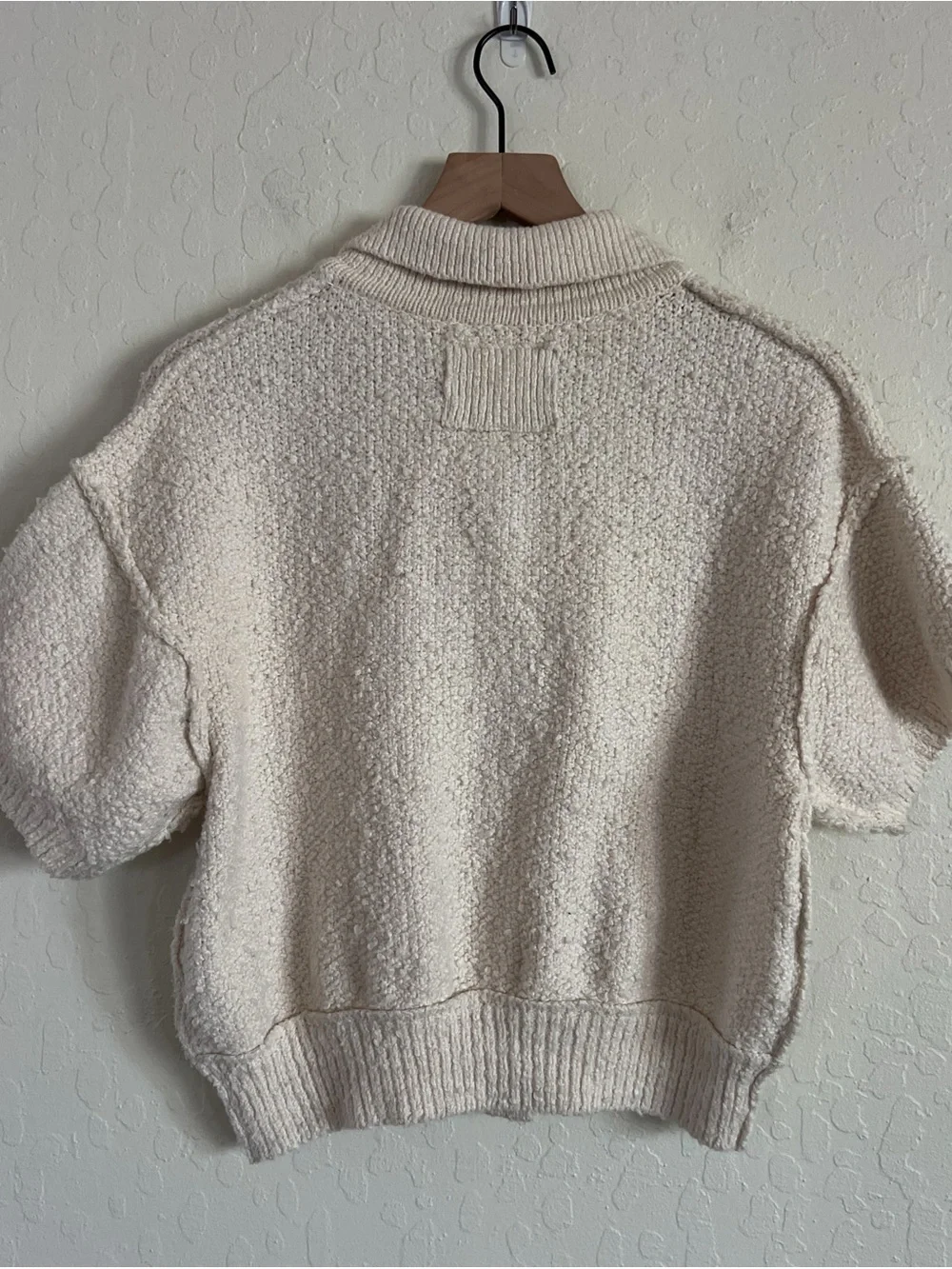 Free People We The Free Molli Sweater Shirt Medium Ivory Short Sleeve Button Up